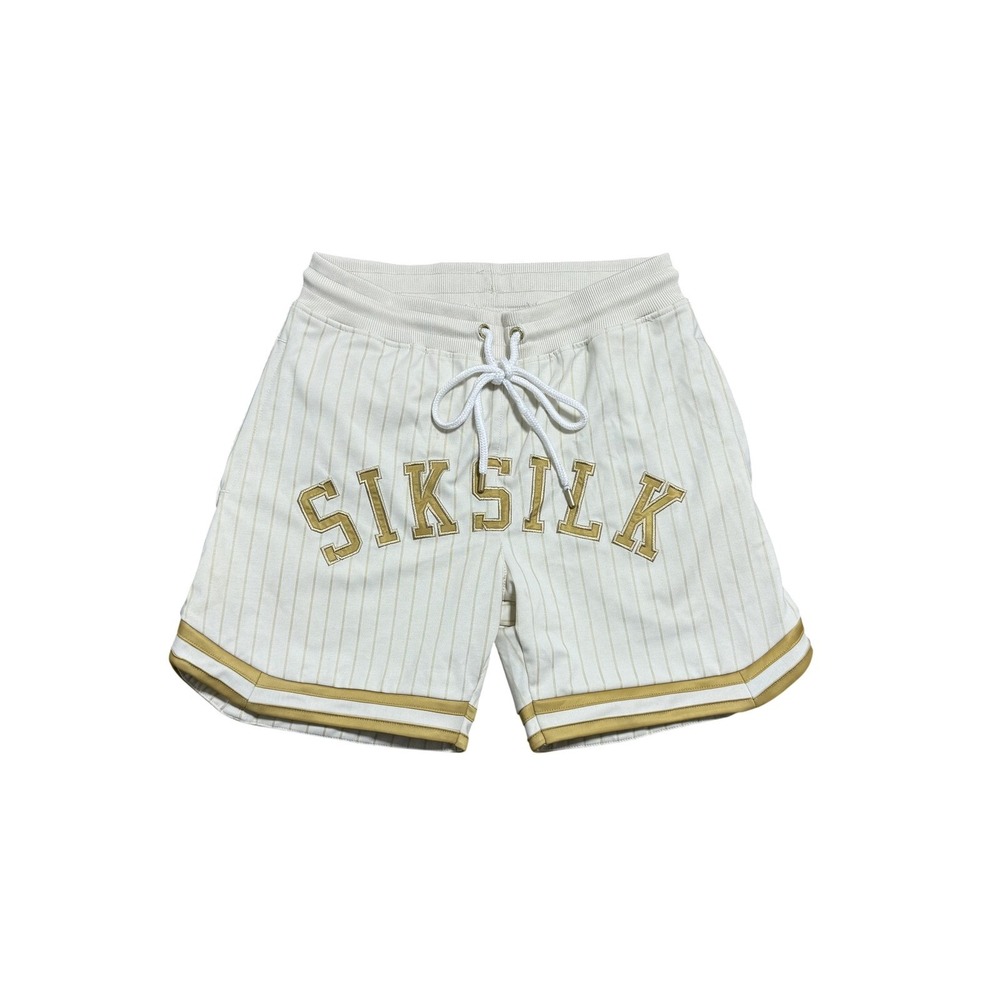SikSilk Shorts Mens Small White Pinstripe Retro Basketball Athletic Drawstring